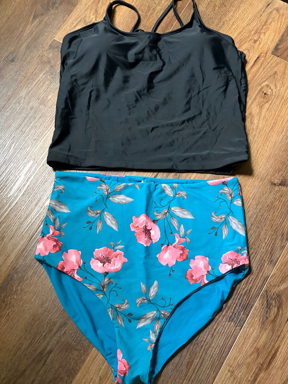 CORAL REEF SWIM Size Teal Floral Two-Piece Swimsuit Set with Coral Flowers